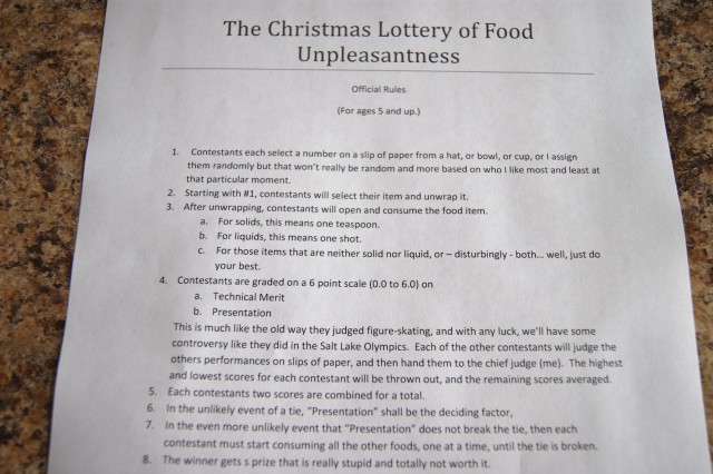 Christmas Lottery of Food Unpleasantness