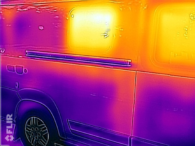 Notice the glow at the rear of the sliding door? In fact, there seem to be leakages anywhere there are metal ribs inside the van. 