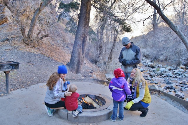Winter campfire family