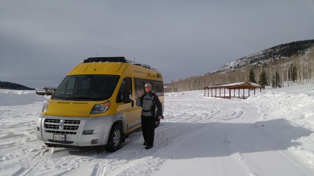 Our Winterproof Travato at 9000 feet. All systems go – EXCEPT THE GENERATOR…