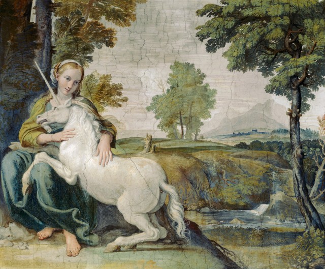 ca. 1602 --- The Maiden and the Unicorn by Domenichino --- Image by © Alinari Archives/CORBIS