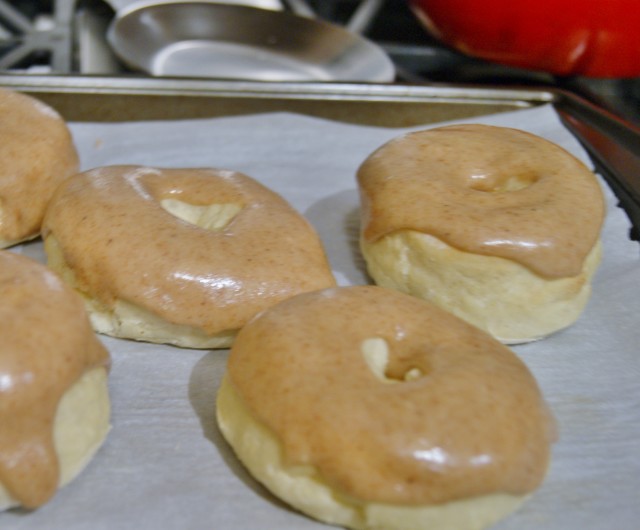 Homemade healthy baked donuts with maple