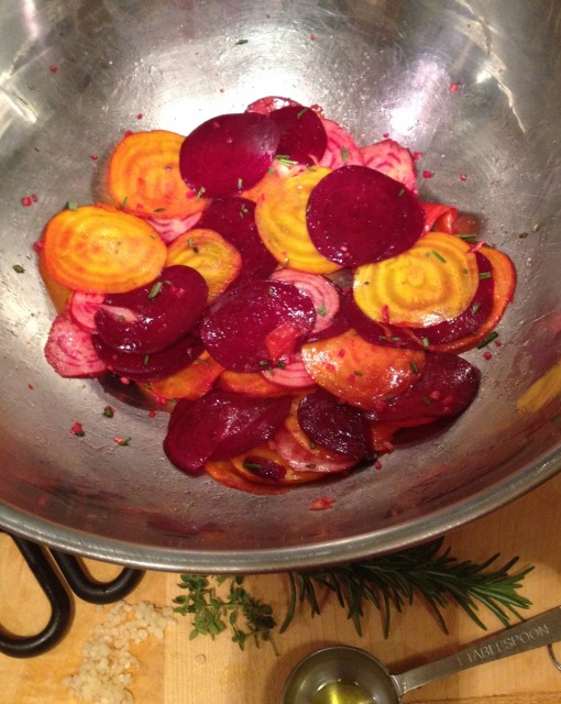 Sliced Beets Tossed with Oil