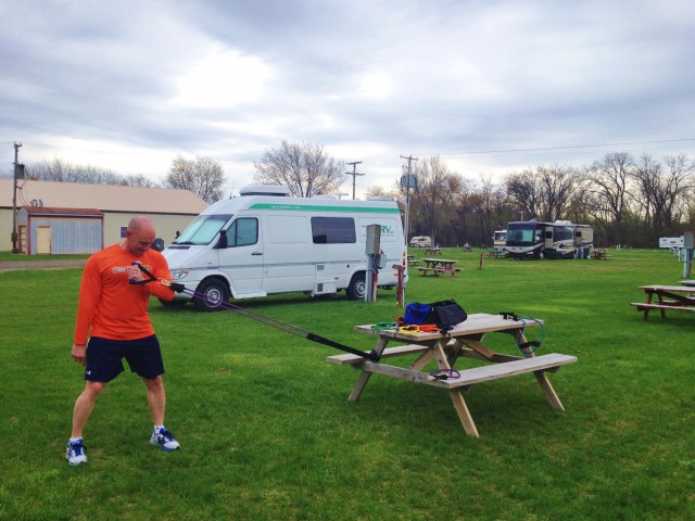 James Adinaro Exercising at RV Park in Elkhart Indiana